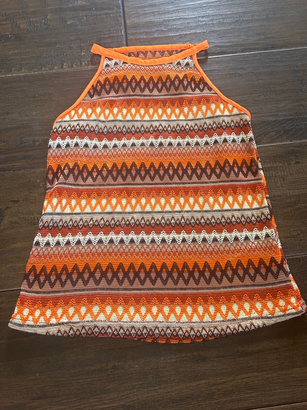 Patterned Halter Knit Tank Top - Orange Multicolor